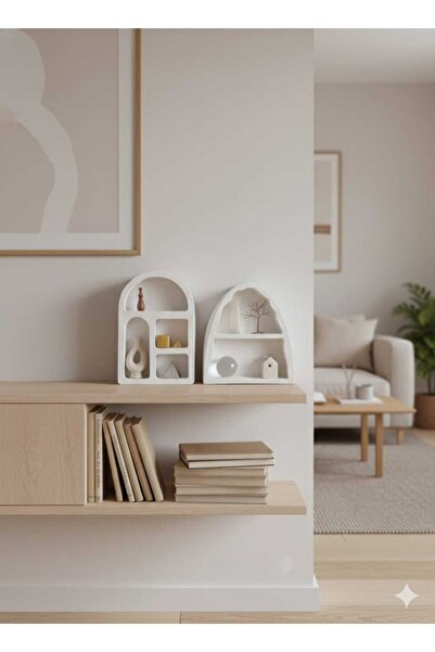 M&C Concept El Yapımı Taş Tozu Dekoratif Raf Obje Seti – 2’li Modern Minimal Raf