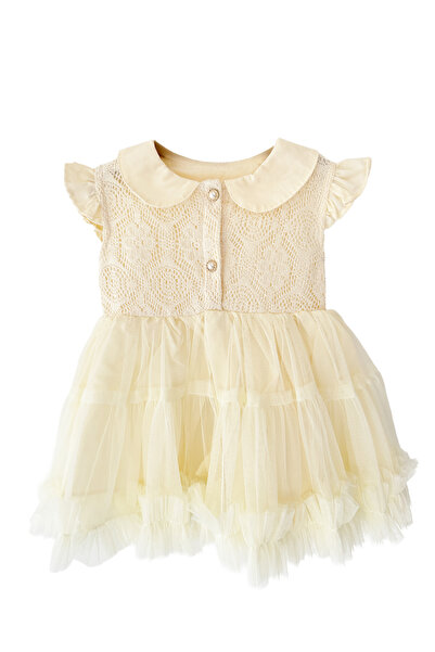 cekic kids Kız Bebek Müslin Elbise %100 Pamuk Bayramlık Elbise Astarlı