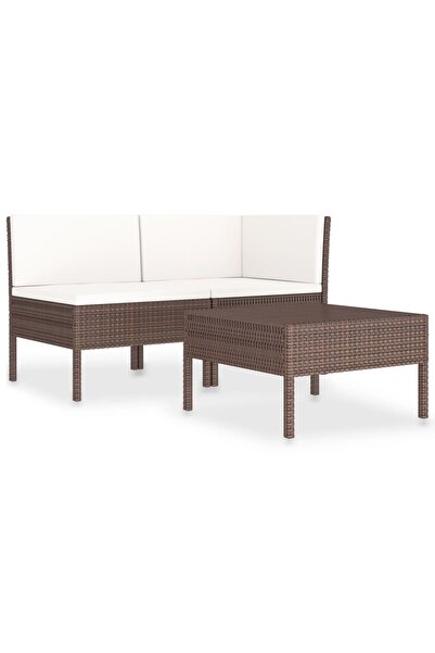 vidaxl Set mobilier relaxare grădină cu perne 3 piese maro poliratan