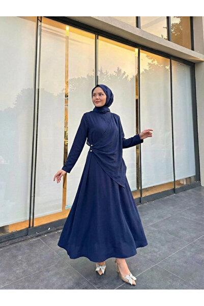 Butik Lacivert Yeni Modal Kumaş Elbise Modelimiz