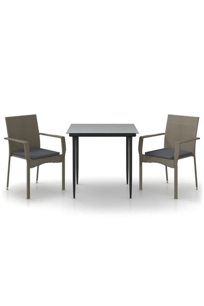 vidaxl Set mobilier de grădină cu perne, 3 piese, negru/gri, poliratan
