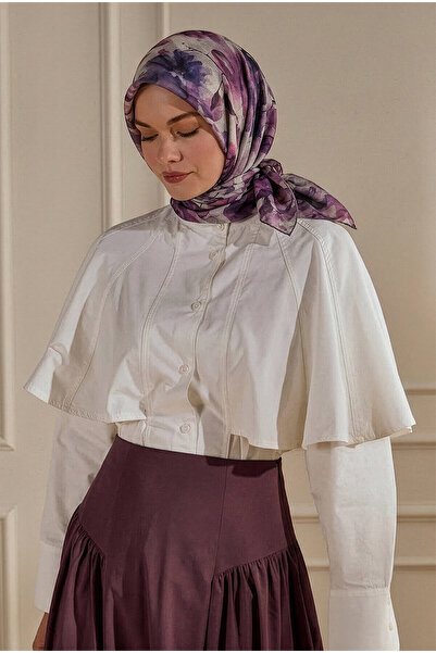 SilkTouch Purple Botanical Pattern Organic Scarf