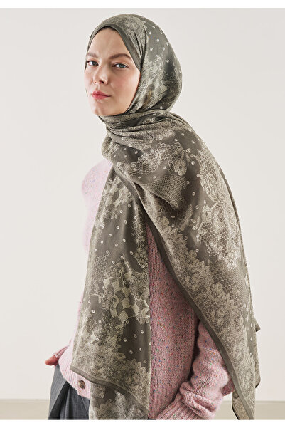 Freshscarfs Floral Lace Pattern Rami̇ Shawl Soft Khaki