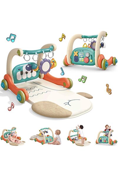 GOG 4 in 1 Baby Walker with Music Piano & Play Mat, Adjustable Push Walker fo...