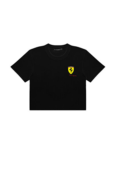 Sekizbiraltı Race Girl cu imprimeu Negru crop Top