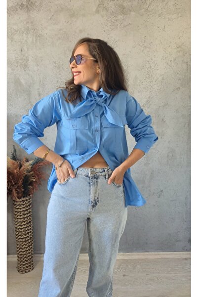 Butik Boyun Şal Detaylı Gömlek