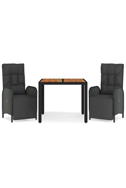 vidaxl 3-piece garden furniture set with cushions, black, polyrattan