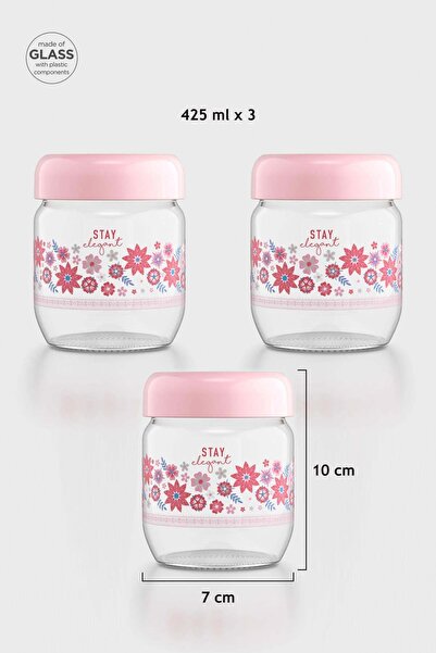 Renga Flora Patterned 425 ml 3-Piece Glass Jar Set 132078 Powder