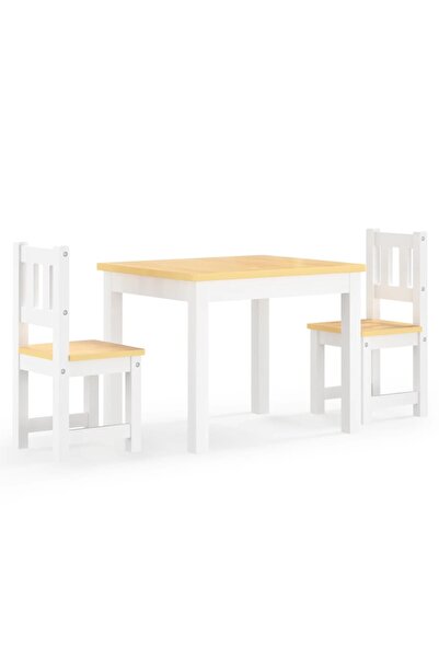 vidaxl Children's table & chair set, 3 pieces, white and beige, MDF
