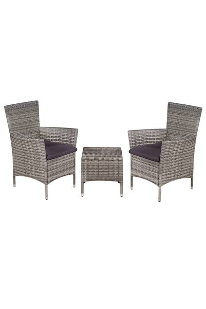 vidaxl Set mobilier bistro, 3 piese, gri, poliratan