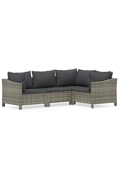 vidaxl Set mobilier de grădină cu perne, 4 piese, gri, poliratan
