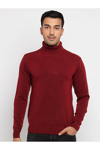 STATUS QUO Regular Fit Maroon Melange Turtle Neck Pullover