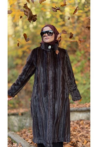 Tığ Triko UZUN HAKİM YAKA KÜRK KABAN KAHVE