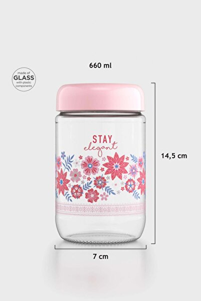 Renga Flora Patterned 660 ml Glass Jar 132079 Powder