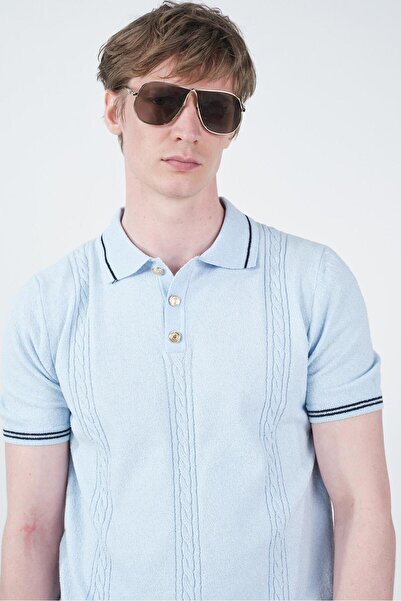 GIESTO ΜΠΛΟΥΖΑΚΙ ΠΟΛΟ ΜΕ ΧΡΥΣΑ ΚΟΥΜΠΙΑ, ΜΠΛΕ ΠΛΕΚΤΟ ΜΕ ΛΑΙΜΟΚΟΨΗ Νο Με υφή