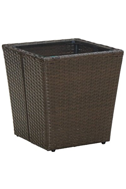 vidaxl Masă de ceai, maro, 41,5x41,5x44 cm poliratan/sticlă securizată