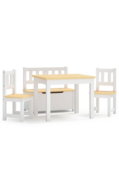 vidaxl Children's table & chair set, 4 pieces, white and beige, MDF