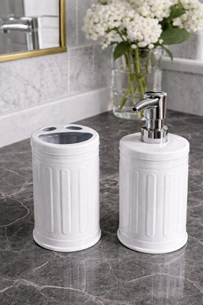 Eforeca Vintage İkili Sabunluk- Diş Fırçalık Banyo Seti Beyaz