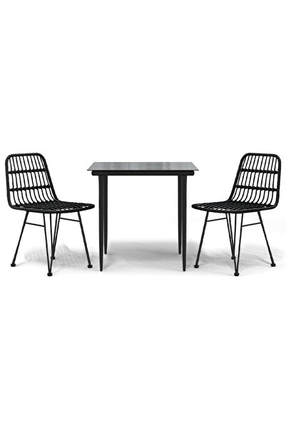 vidaxl Set mobilier de grădină, 3 piese, negru, poliratan