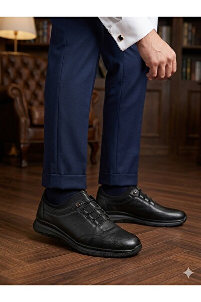 GAMZE 316 Black Genuine Leather Casual Men's Shoes
