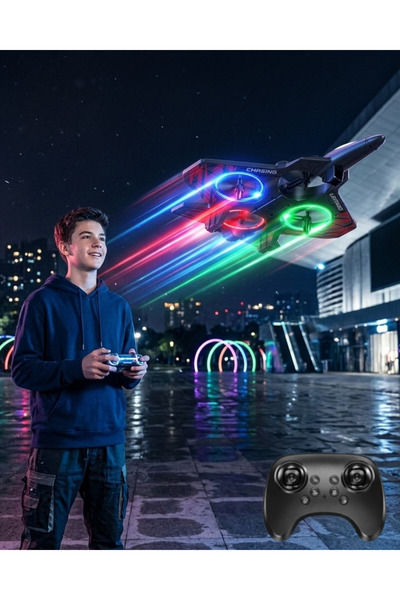 ZERO LAND LVSQVR LED Işıklı Fighter Jet Tasarımlı Drone Uzaktan Kumandalı Akr...