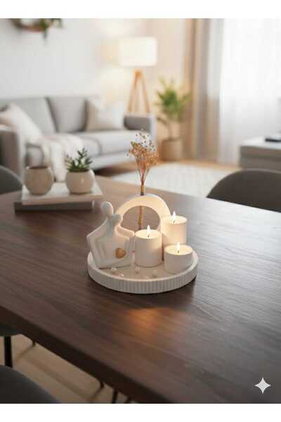 M&C Concept El Yapımı Taş Tozu 6’lı Dekoratif Tepsi, Oval Vazo, Mumluk & Bibl...