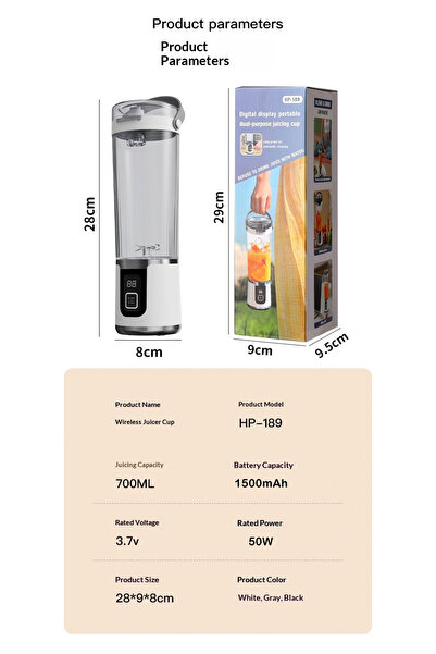 Yuwell YU WELL Portable 2-in-1 Blender Juicer 700ML Wireless Juicer Cup 304 Stainless Steel Blades Black