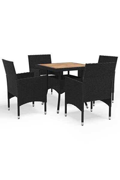 vidaxl Set mobilier grădină, 5 piese, negru, poliratan, lemn acacia