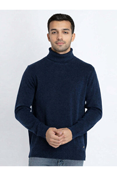 STATUS QUO Regular Fit Indigo Melange Turtle Neck Pullover