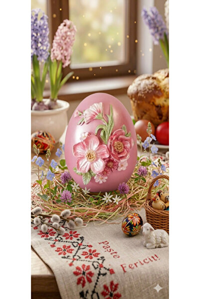 Luxury Eastern Decoratiune - Ou de Paște de Lux din Polirășină – Roz cu Relie...