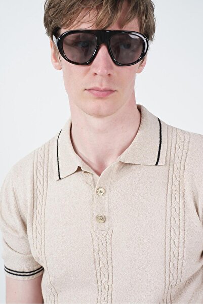 GIESTO ΜΠΛΟΥΖΑΚΙ ΠΟΛΟ ΜΠΕΖ ΠΛΕΚΤΟ ΜΕ ΧΡΥΣΑ ΚΟΥΜΠΙΑ ΚΑΙ ΓΙΑΚΑ ΝΟ Με υφή