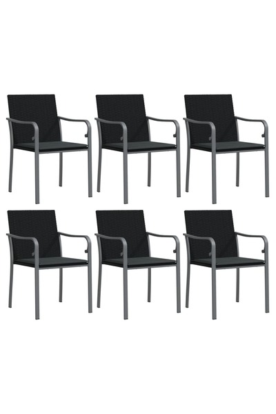 vidaxl Scaune de grădină cu perne 6 buc. negru 56x59x84 cm poliratan