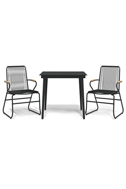 vidaxl Set cu masă pentru grădină, 3 piese, PVC negru, ratan