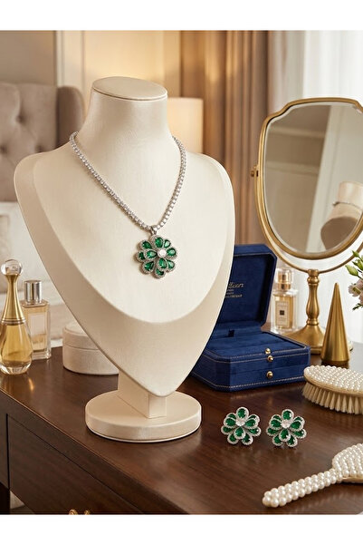 MAJOOD طقم عقد وأقراط من الزركون الملون للنساء - مجوهرات فاخرة