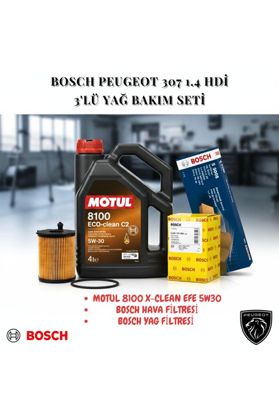 Motul Peugeot 307 1.4 Hdı Bosch 3'lü Yağ Bakım Seti – 8100 X-Clean Efe 5W30 +...