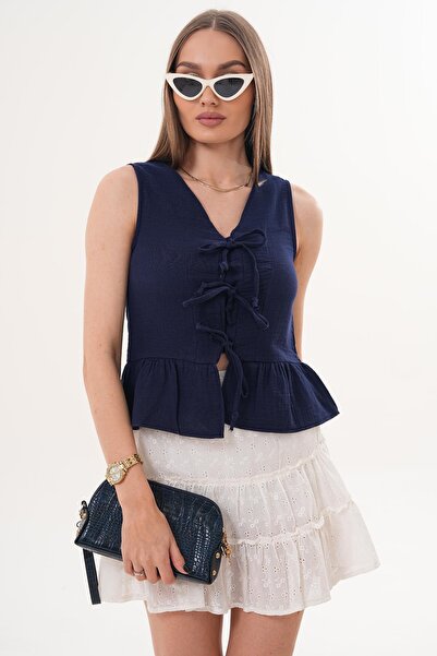 ŞİMAL Bluză de damă din muselină cu detaliu de legare în față 260002 -