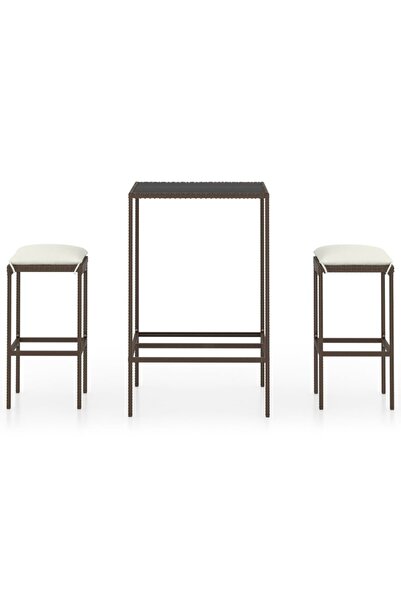vidaxl Set mobilier bar de grădină, cu perne, 3 piese, maro, poliratan