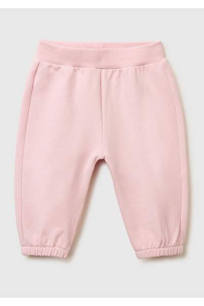 United Colors of Benetton Baby Powder Pink Ribbed Sweatpants with Ear Applique