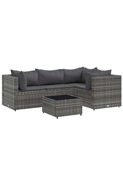 vidaxl Set mobilier de grădină cu perne, 5 piese, gri, poliratan