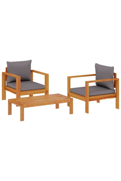 vidaxl Set de canapele de grădină cu perne, 3 piese, lemn masiv acacia