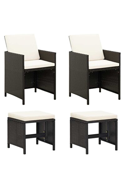 vidaxl Set scaune de grădină și taburet, 4 piese, negru, poliratan