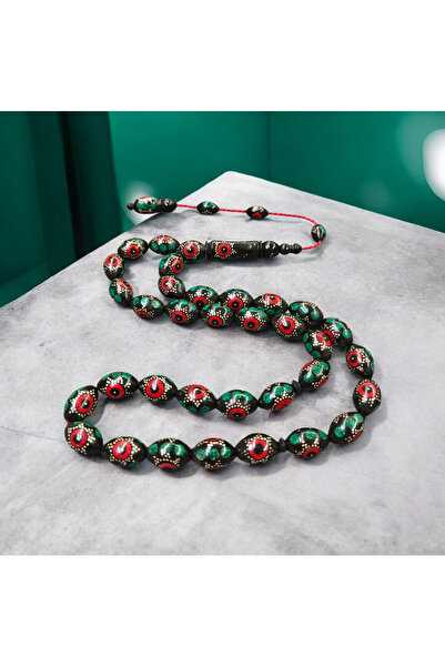 İnan Tesbih سبحة كوكا مقطوعة على شكل حبوب الشعير مطلية بالفضة والمينا مقاس كب...