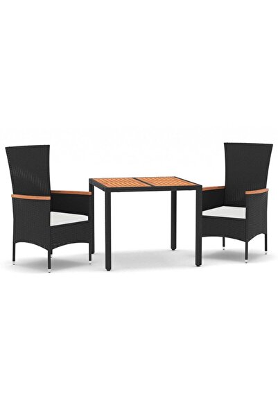 vidaxl Set mobilier de grădină cu perne, 3 piese, negru, poliratan