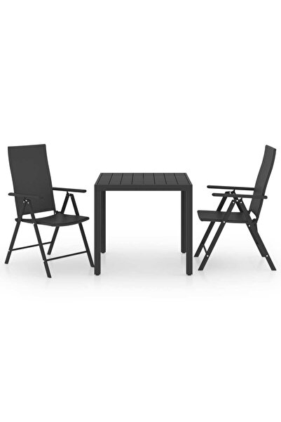 vidaxl Set mobilier de grădină, 3 piese, negru