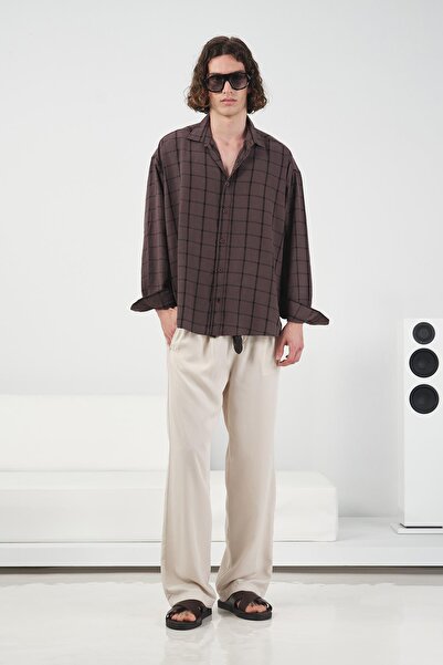 GIESTO Checked D Drapey m Modal Brown Shirt