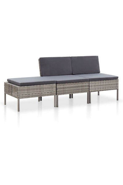 vidaxl Set mobilier de grădină cu perne, 3 piese, gri, poliratan