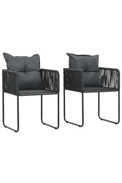 vidaxl Scaune de exterior cu perne, 2 buc., negru, poliratan