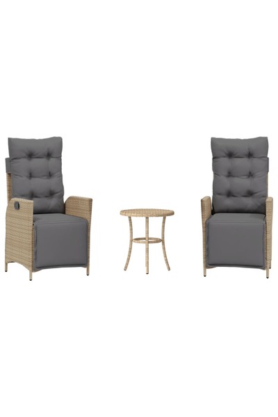 vidaxl Set bistro cu perne, 3 piese, bej combinat, poliratan