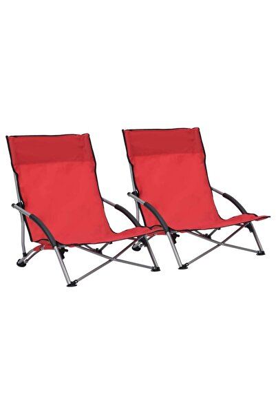 vidaxl Scaune de plajă pliante, 2 buc., roșu, material textil