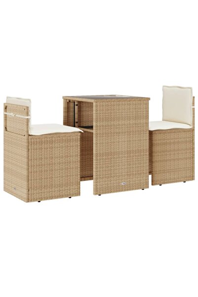 vidaxl Set bistro cu perne, 3 piese, bej, poliratan
